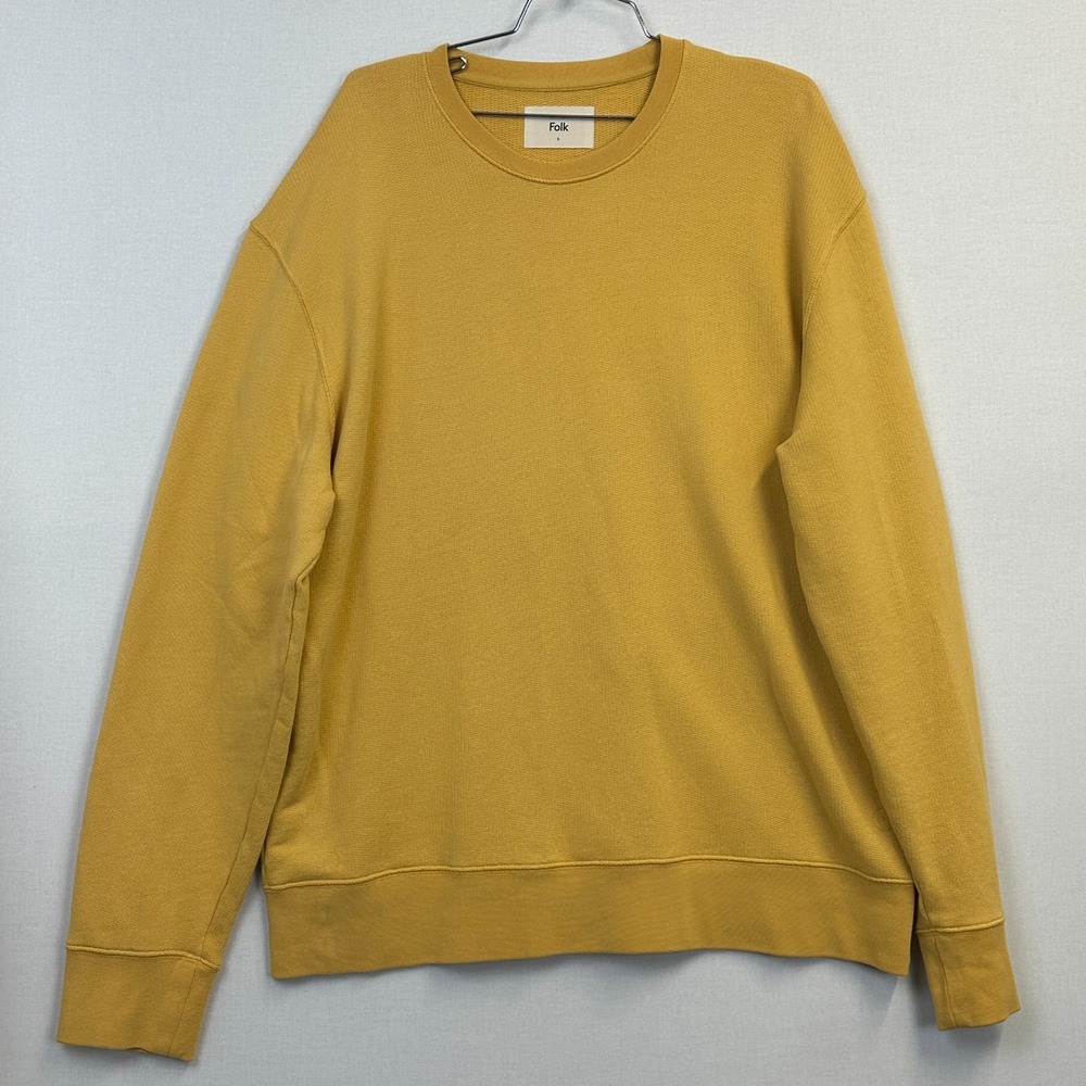 Folk Organic Cotton Sweatshirt Mens Size 5 / XL Mustard Yellow Crewneck